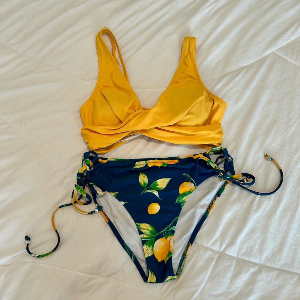Yellow and Blue Lemon Print Bikini
